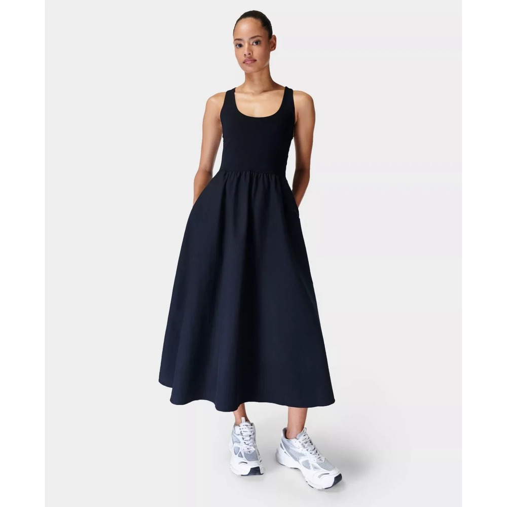 Sweaty Betty Explorer Ribbed Racer Midi Dress 4 Black Scoop Neck Stretch